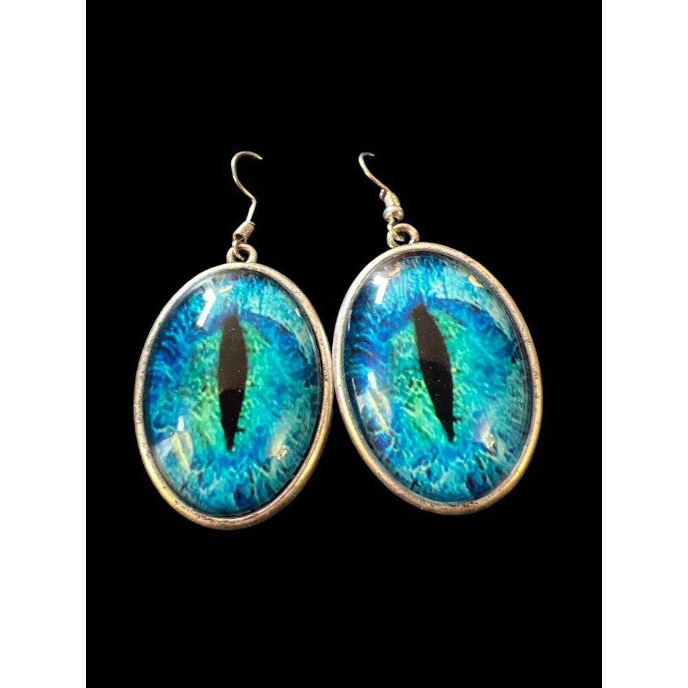 Heavy Silver BLUE EYES Drop Dangle Earrings